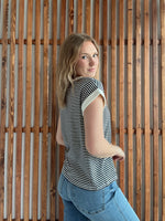 Stripe Contrast Trim Rib Banded Top - Black