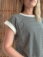 Stripe Contrast Trim Rib Banded Top - Black