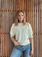 Easel Short Puff Sleeve Knitted Top - Ivory