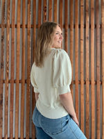 Easel Short Puff Sleeve Knitted Top - Ivory