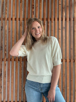 Easel Short Puff Sleeve Knitted Top - Ivory