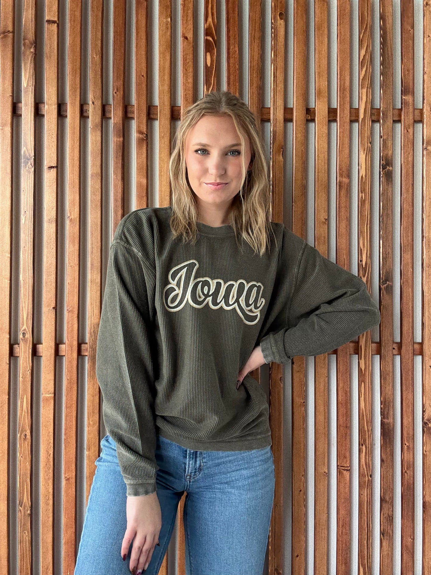 Double Iowa Corded Crewneck