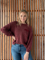 Slouchy Chest Pocket Knit Long Sleeve - Burgundy