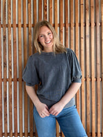 Mineral Washed Puff Sleeve Top - Ash