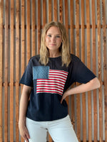 Navy Short Sleeve Flag Top