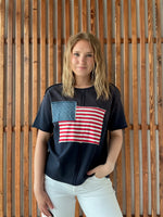 Navy Short Sleeve Flag Top