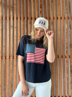 Navy Short Sleeve Flag Top