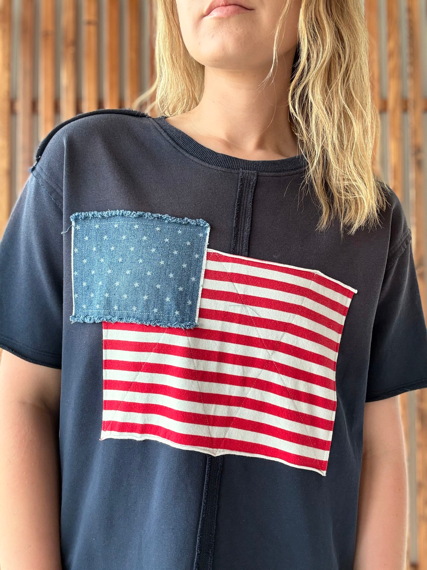 Navy Short Sleeve Flag Top