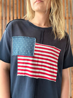 Navy Short Sleeve Flag Top