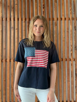 Navy Short Sleeve Flag Top