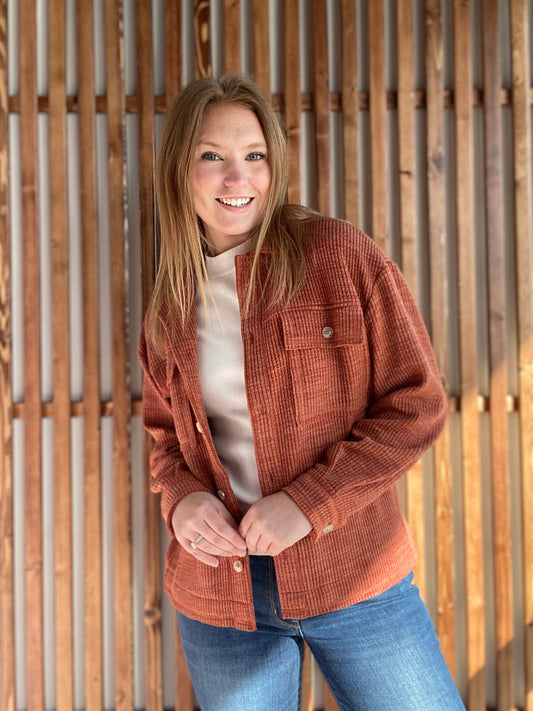 Ribbed Button Down - Rust