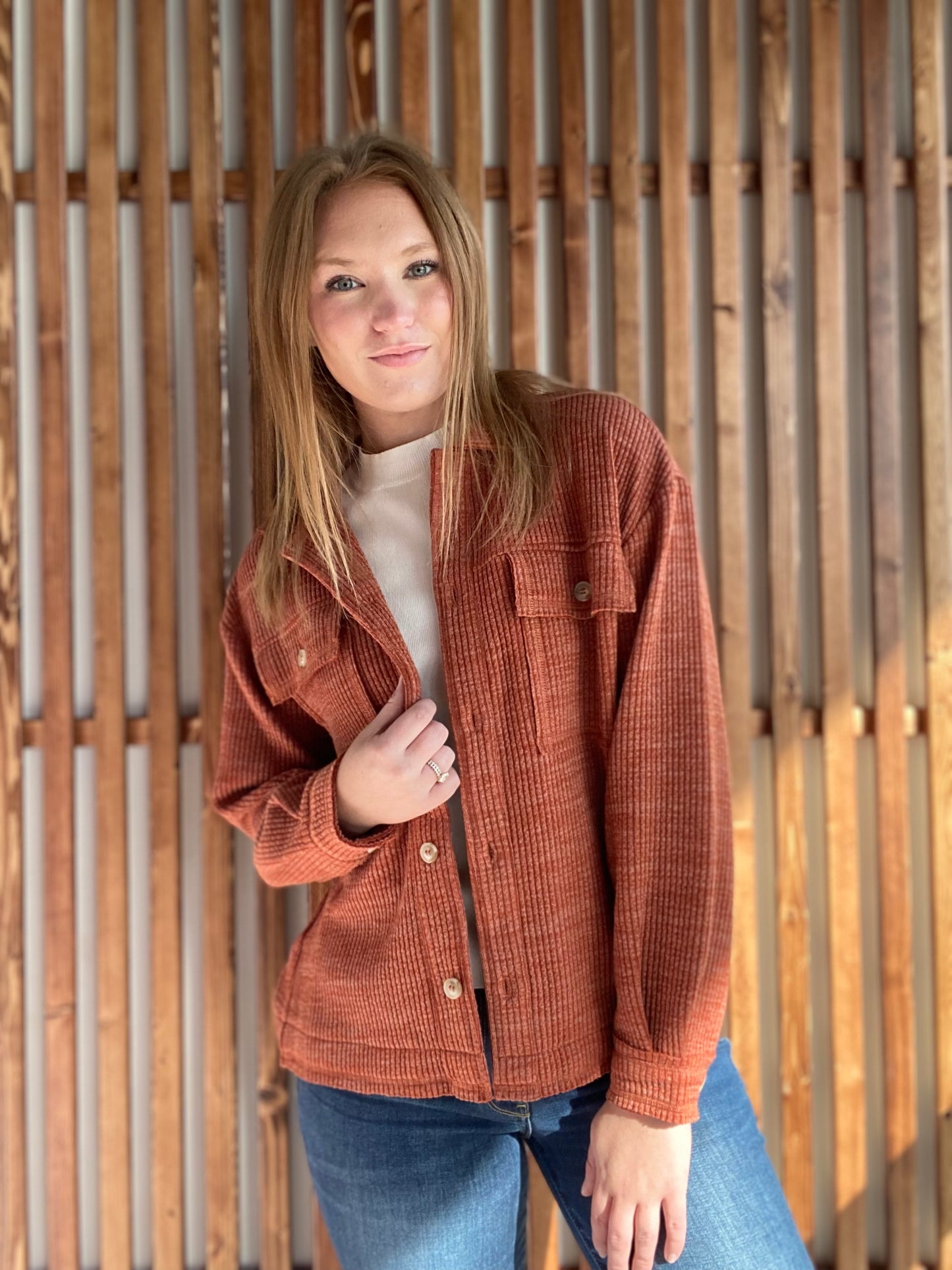 Ribbed Button Down - Rust