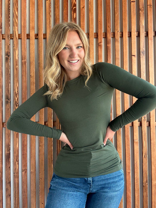Butter Soft Round Neck Long Sleeve -  Dark Olive