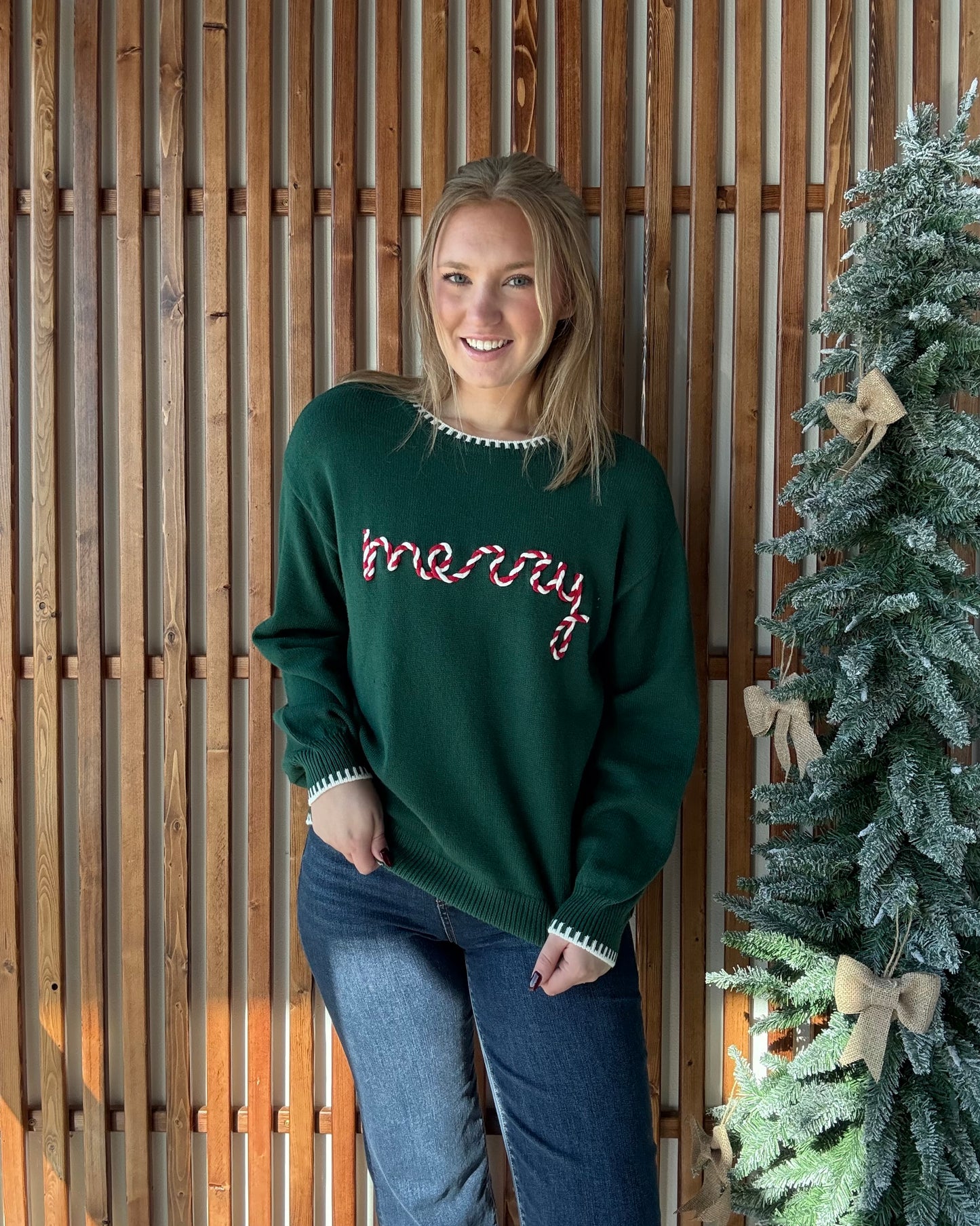 Merry Embroidered Sweater - Hunter Green