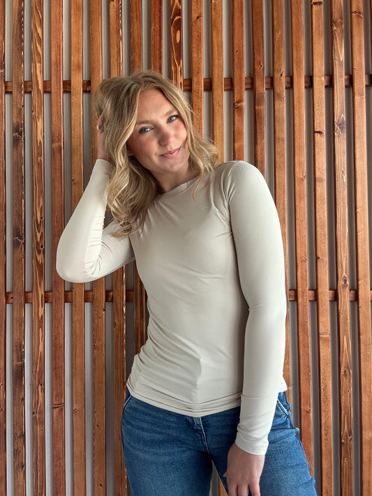 Butter Soft Round Neck Long Sleeve -  Sand Beige