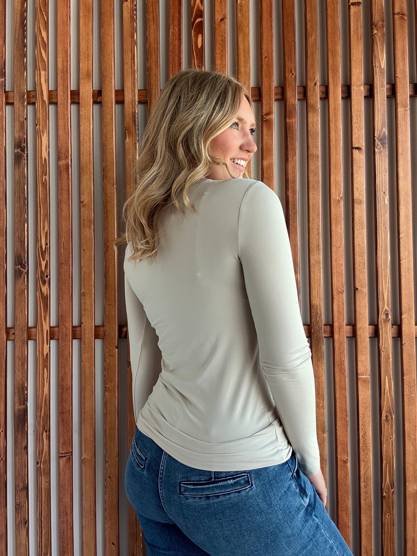 Butter Soft Round Neck Long Sleeve -  Sand Beige