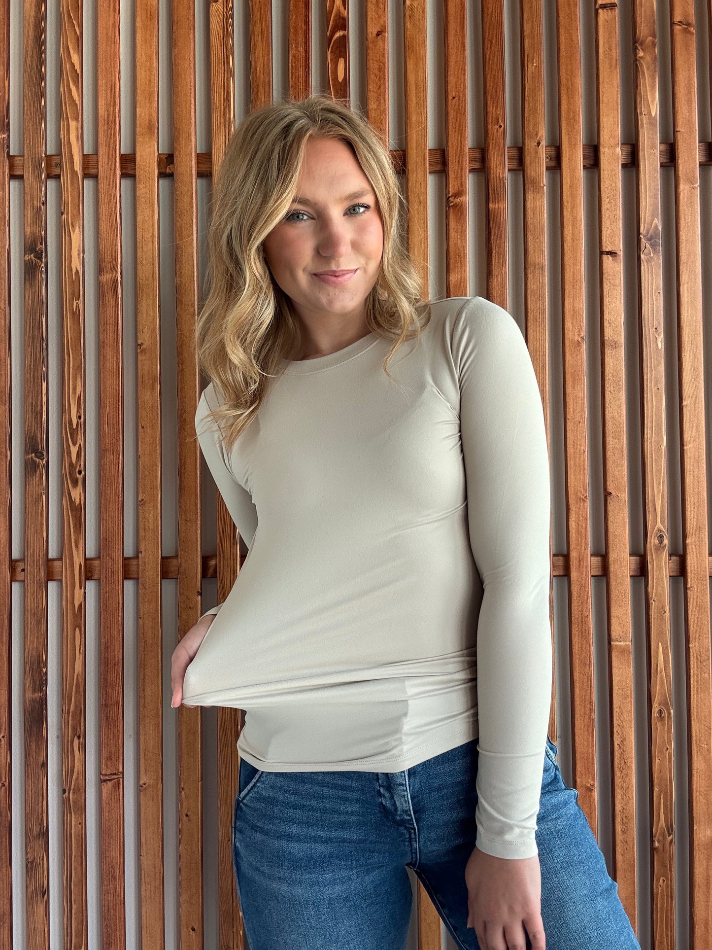 Butter Soft Round Neck Long Sleeve -  Sand Beige
