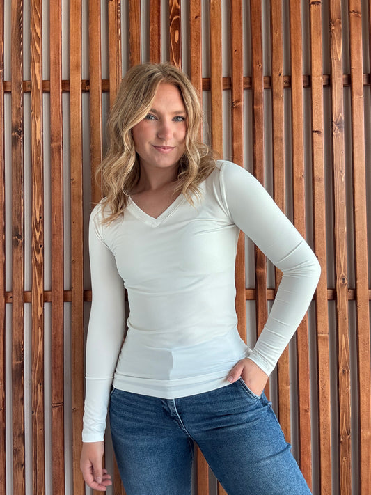 Butter Soft V-Neck Long Sleeve - Off White