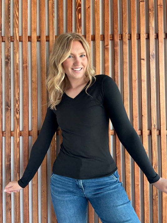 Butter Soft V-Neck Long Sleeve - Black