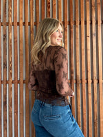 Lace Mock Neck Long Sleeve - Brown