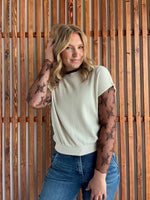 Lace Mock Neck Long Sleeve - Brown