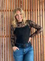 Lace Mock Neck Long Sleeve - Black