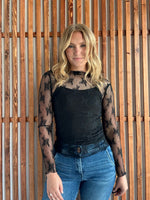 Lace Mock Neck Long Sleeve - Black