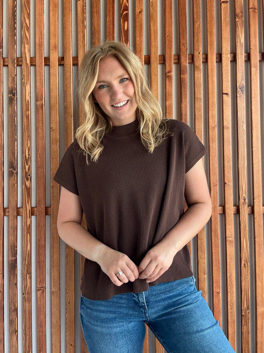 Mock Neck Short Sleeve Boxy Sweater