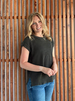 Oversized Crew Neck Sweater Vest - Dark Olive