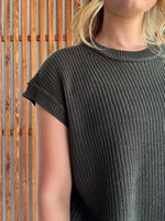 Oversized Crew Neck Sweater Vest - Dark Olive
