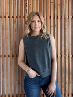 French Terry Sleeveless Top- Charcoal/Black