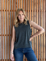 French Terry Sleeveless Top- Charcoal/Black