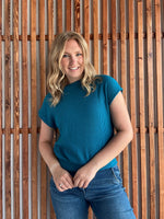 Banded Bottom Short Sleeve Sweater - Ocean Teal