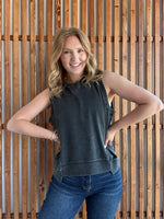 French Terry Sleeveless Top- Charcoal/Black