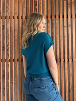 Banded Bottom Short Sleeve Sweater - Ocean Teal