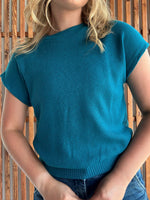 Banded Bottom Short Sleeve Sweater - Ocean Teal