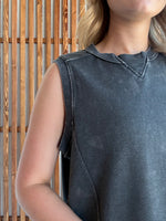 French Terry Sleeveless Top- Charcoal/Black