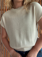 Banded Bottom Short Sleeve Sweater - Sand Beige