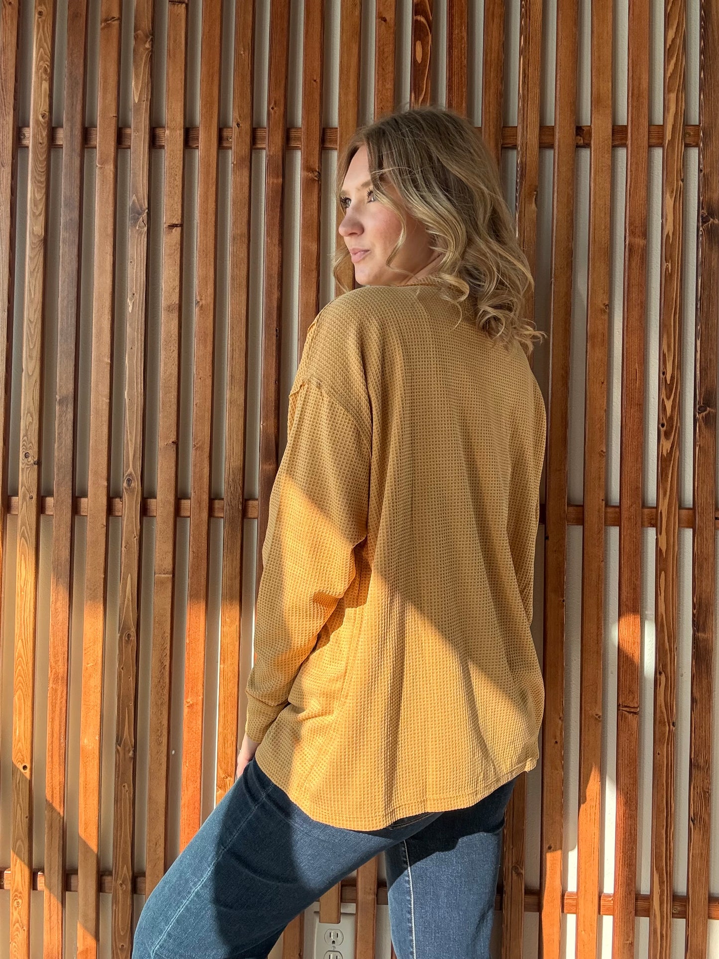 Gold Waffle Knit Button-Down Cardi