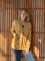 Gold Waffle Knit Button-Down Cardi