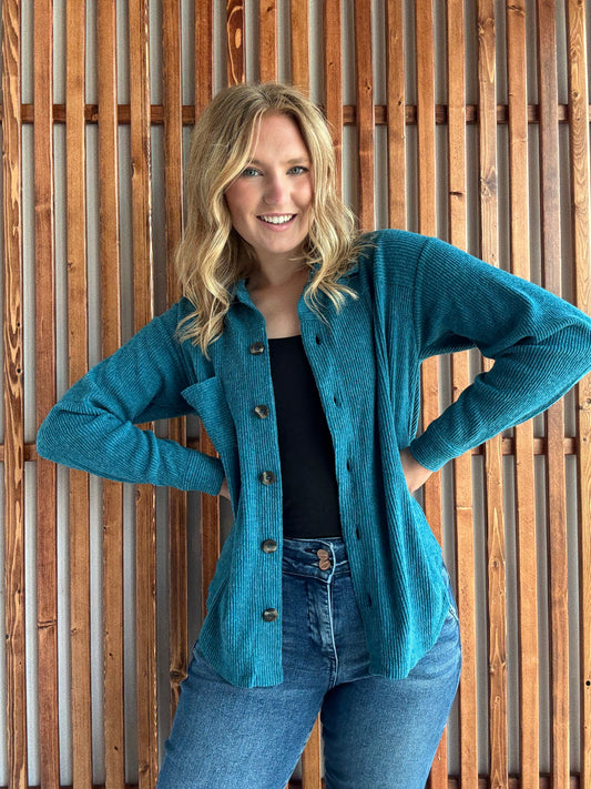 Ribbed Lightweight Shacket - Teal
