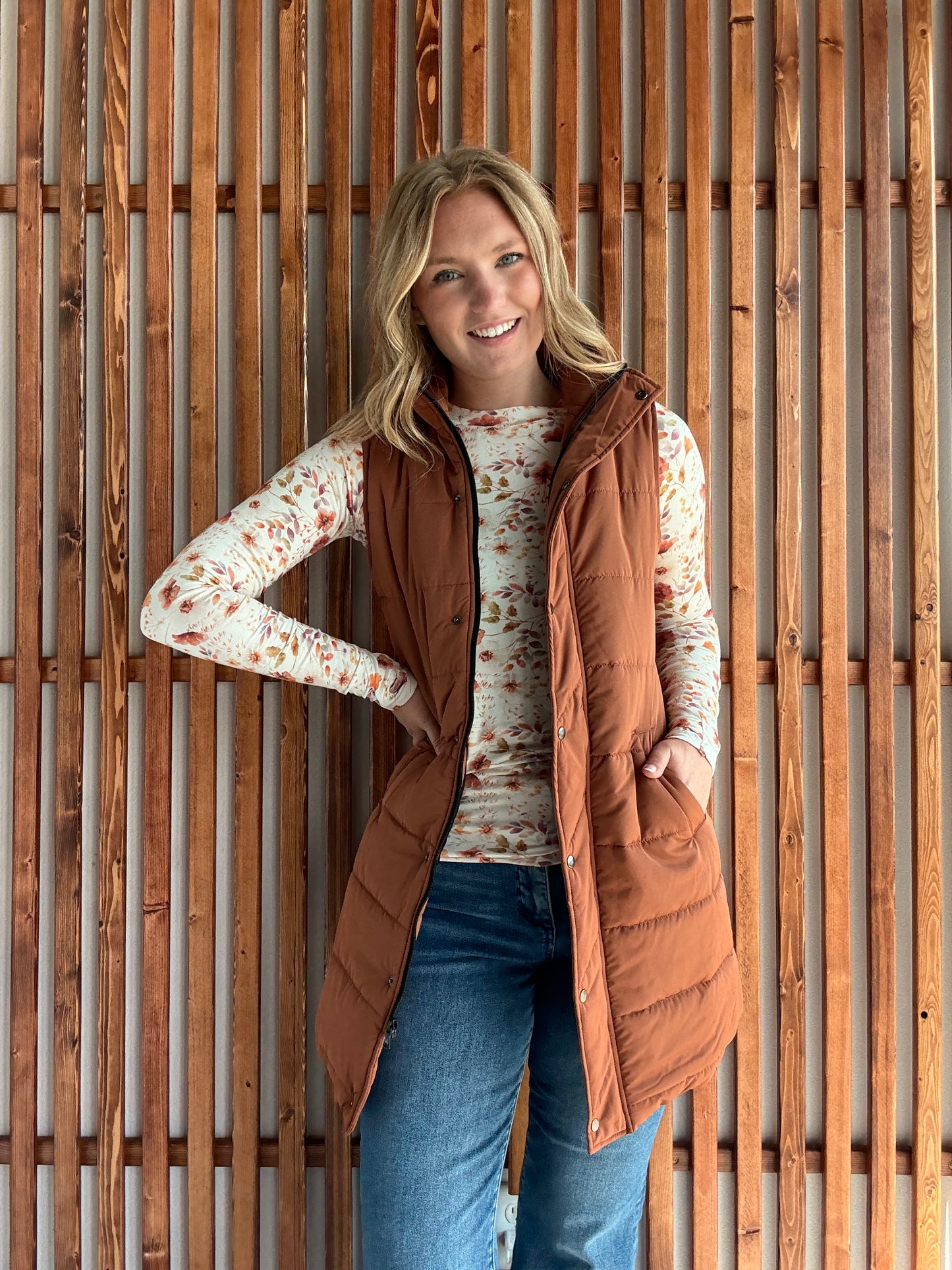 Long Puffer Vest - Cinnamon