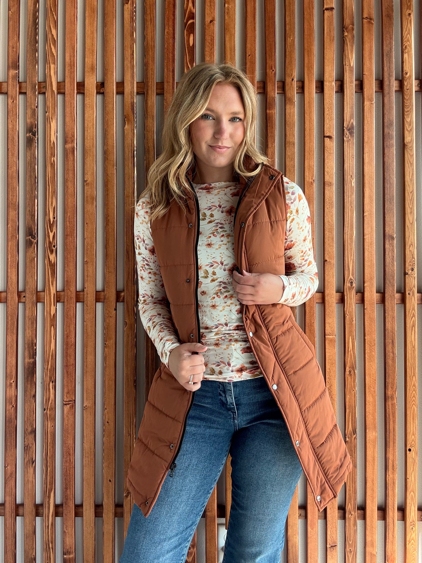 Long Puffer Vest - Cinnamon