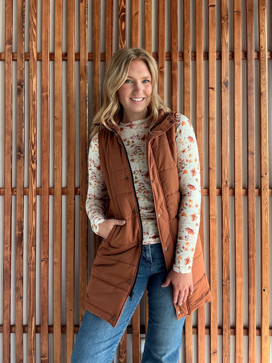 Long Puffer Vest - Cinnamon
