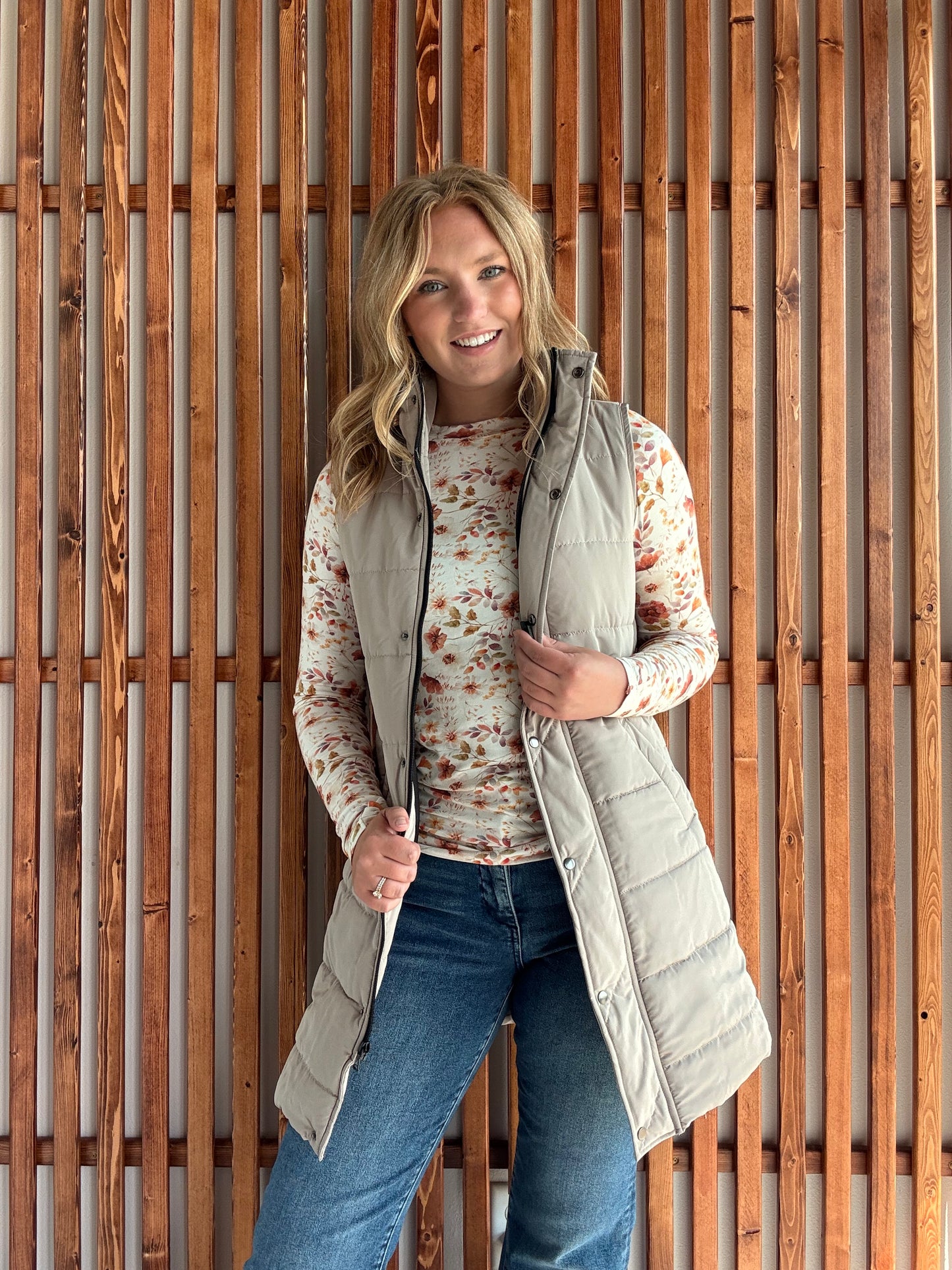 Long Puffer Vest - Latte