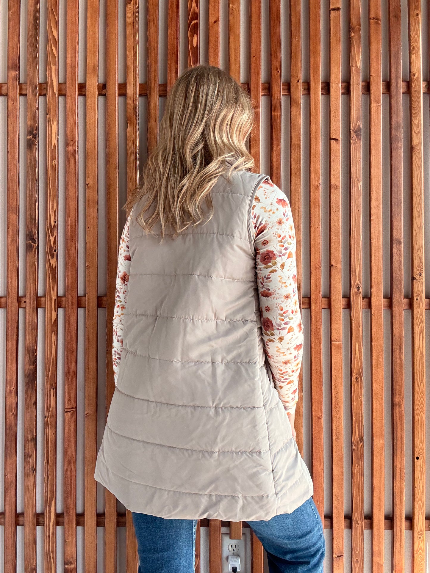 Long Puffer Vest - Latte