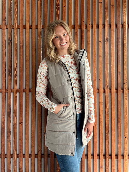Long Puffer Vest - Latte