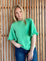 Green Frilly Round Neck Blouse