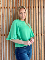 Green Frilly Round Neck Blouse