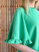 Green Frilly Round Neck Blouse